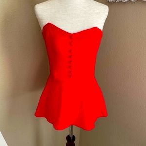 Red Button Front Sleeveless Peplum Top